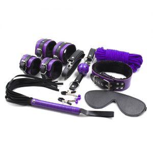Purple & Black Fur lined bondage set 8-delni