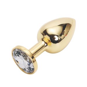Kovinski analni čep z okroglim diamantkom zlat srednji