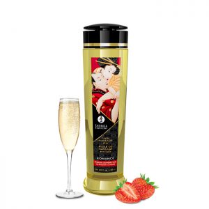 Masažno olje Shunga Erotic Romance jagoda & šampanjec