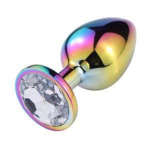 Kovinski analni čep z diamantkom Rainbow mali
