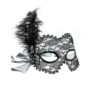 Beneška maska s čipko & perjem