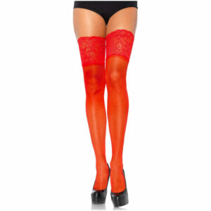 Samostoječe nogavice s široko čipko rdeče Leg Avenue (9750)