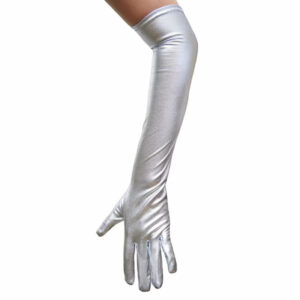 Dolge rokavice iz sijočega wetlooka srebrne