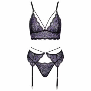 Črno vijoličen komplet ženskega perila iz čipke Cottelli lingerie
