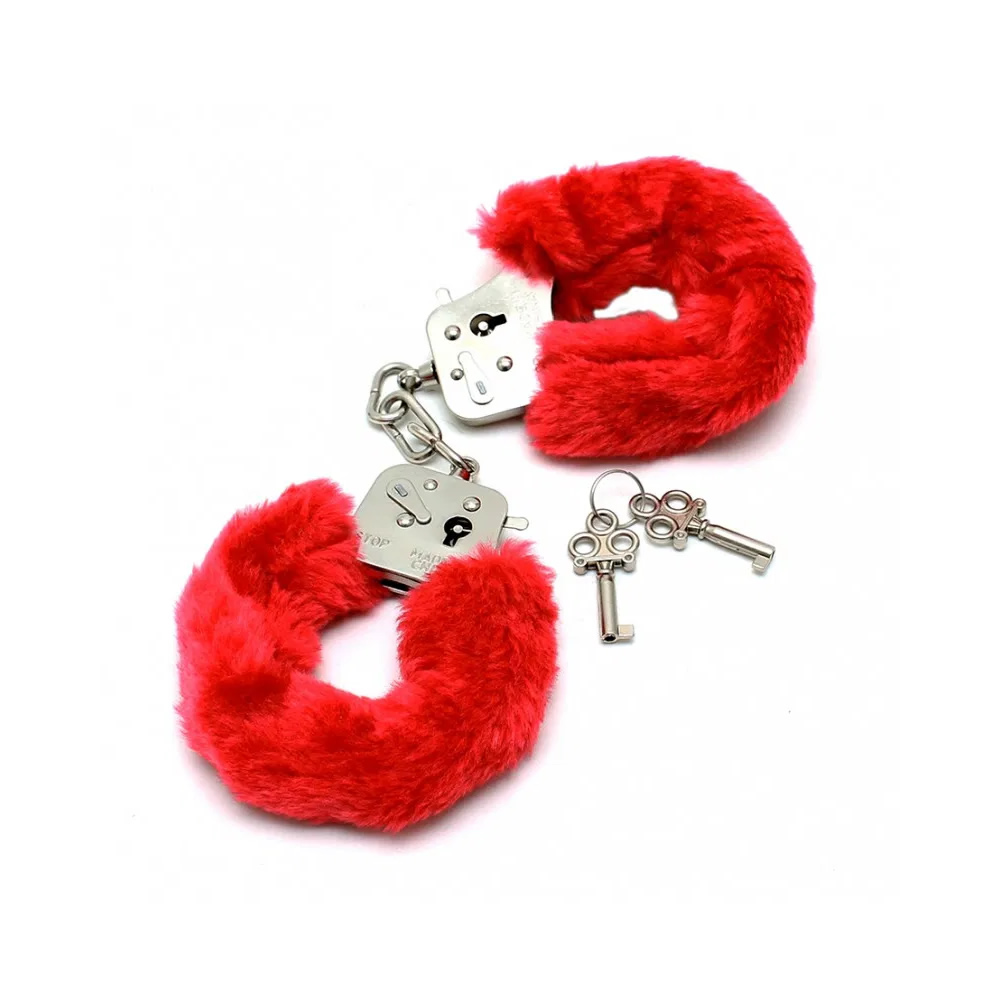 Lisice-s-plisem.rdece-Rimba-1 Lisice kovina & pliš rdeče Rimba